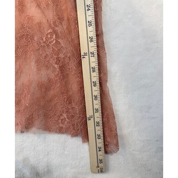 Free People Peach Velvet Lace Asymmetrical Skirt 12 Orange Large Midi Boho - Picture 11 of 13